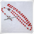 Simple Wooden Rosary Beads Style Cross Necklace (IO-cr244)